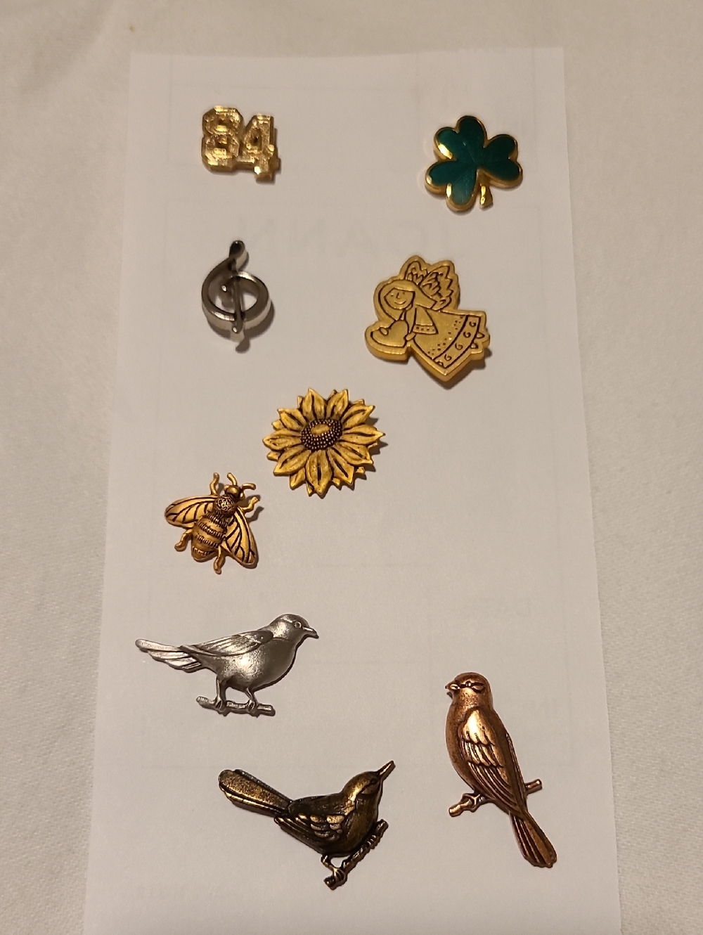JJ Jonette Bird & Misc Pin Brooch Tie Tack Clover Bee Flower Musical Note Angle